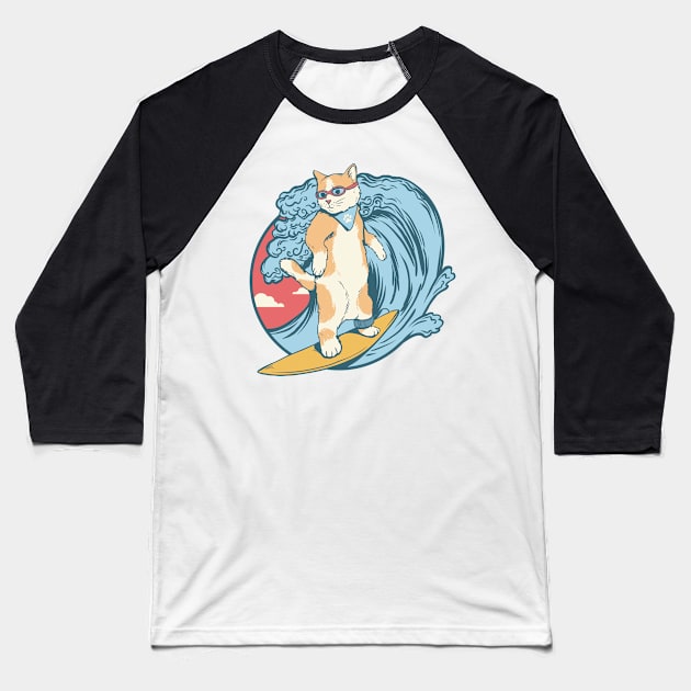 cat love surfing Baseball T-Shirt by dreamiedesire